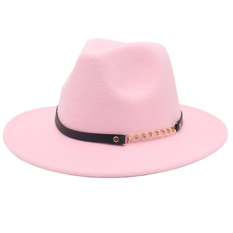 New Shanghai Gentleman Felt Hat, Belt, Iron Chain,Foreign Trade Top Hat, Light-Bottomed Fedora, Large Brim Hat