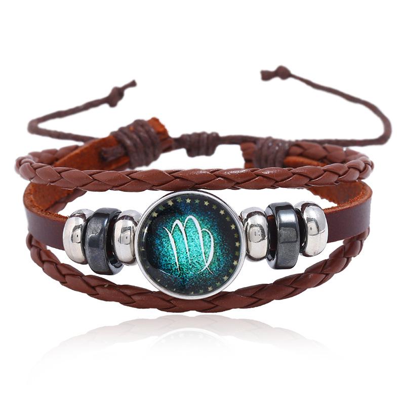 Handmade Cowhide Constellation Bracelet - Retro Beaded Design for Couples and Students, Perfect Birthday Ornament