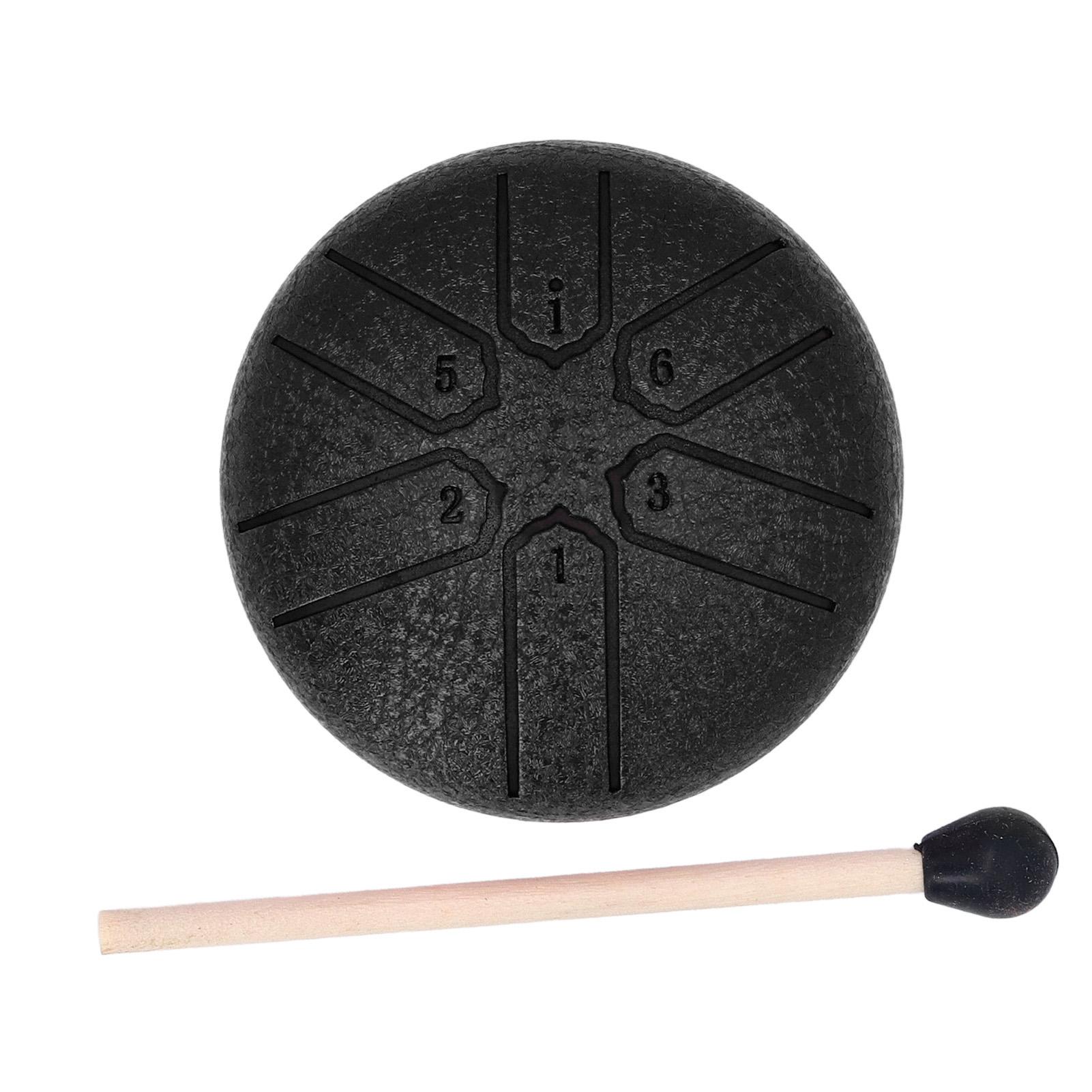 

Миниатюрный стальной язычковый барабан 3 дюйма 6 нот ударный инструмент медитация снятие стресса хэндпан чёрный