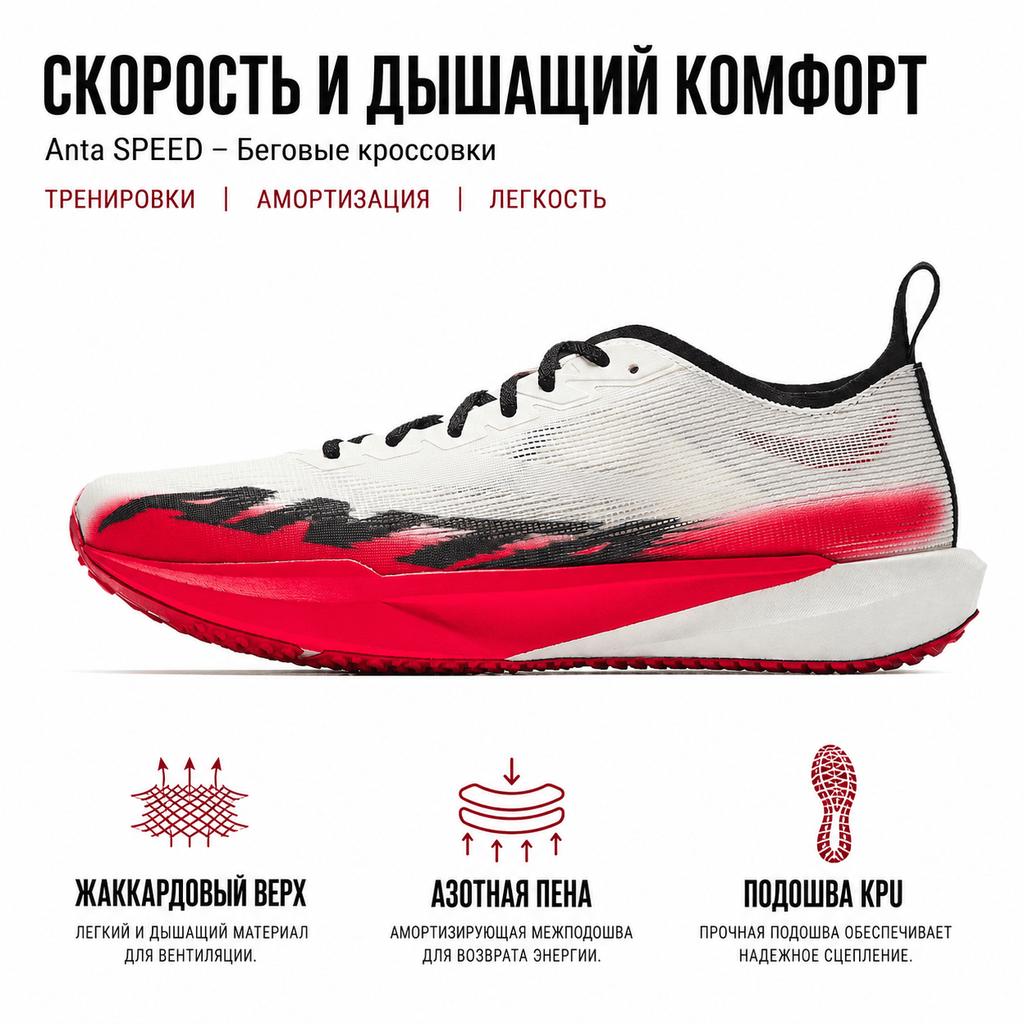 Anta Zapatillas de Entrenamiento Speed Red para Hombre Zapatillas Blancas 912545570-4