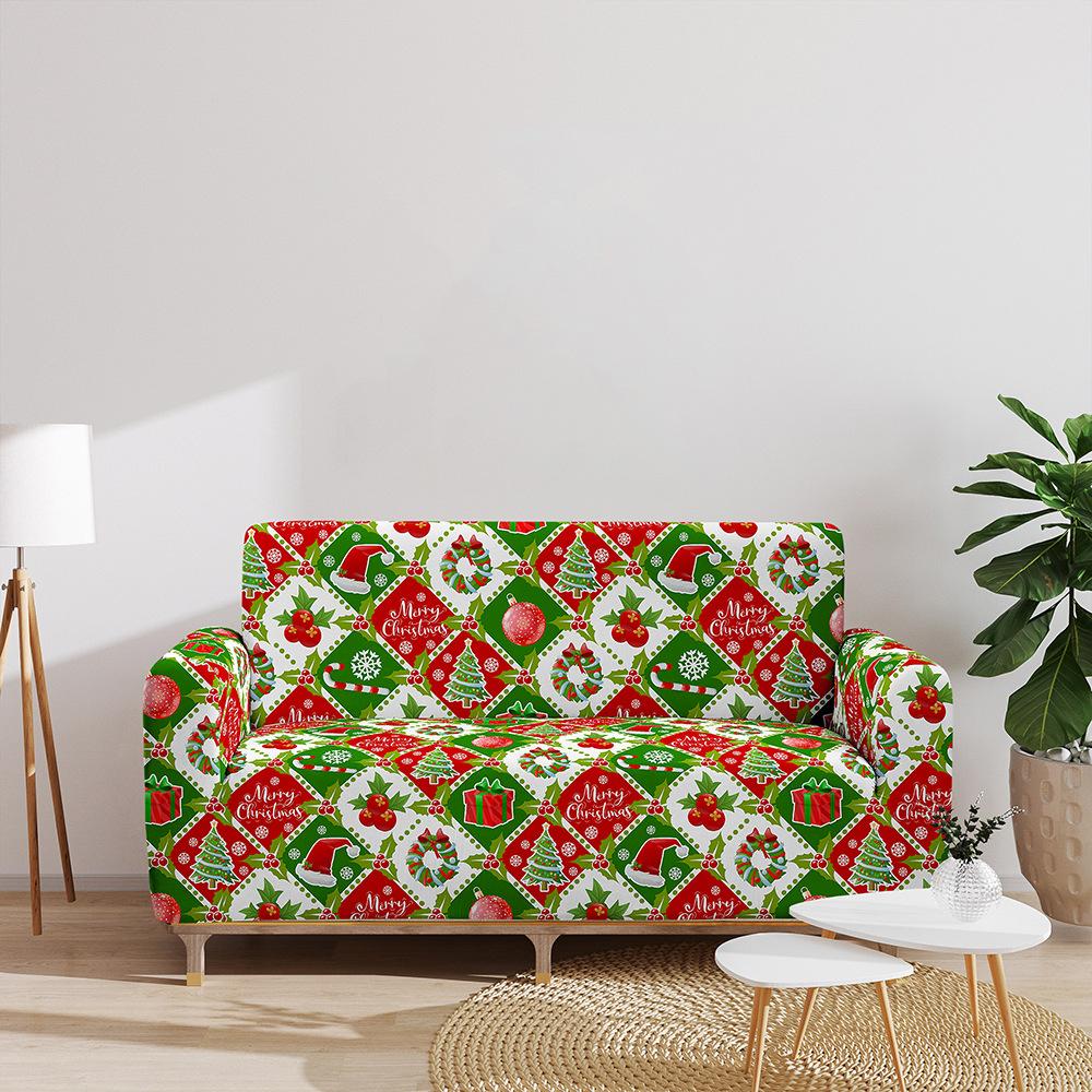 Elastic Sofa Cover Red Christmas All-Inclusive Three-Seat Sofa Cover Furniture Protective Cover