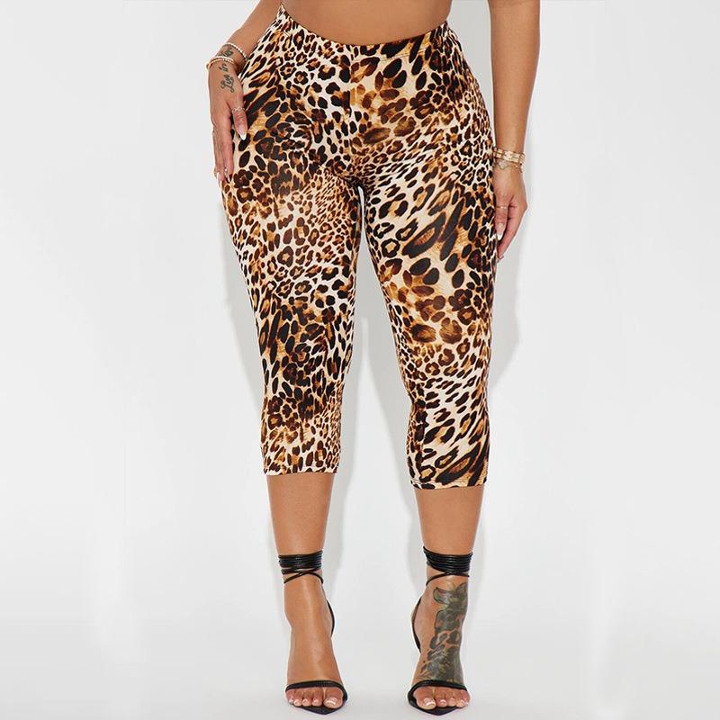 Women European Style High Elastic Printed Five Points Slim Sports Yoga Pants