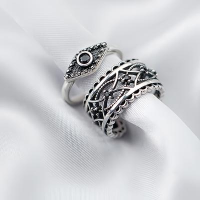 Retro “Weave & Gaze” Adjustable Open Ring For Men Women Gothic Punk Edgy Silver-plated Copper  Couple Accessories Gift