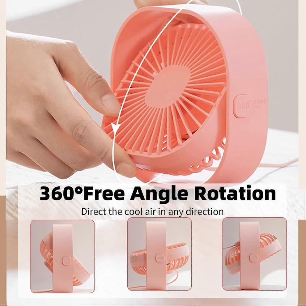 (Pink) Desk Fan Portable Fan, USB Fan Silent Powerful Personal Fan, 3 Speed Mini Desktop Fan Cooling Desk Fan USB for Home Office Bed