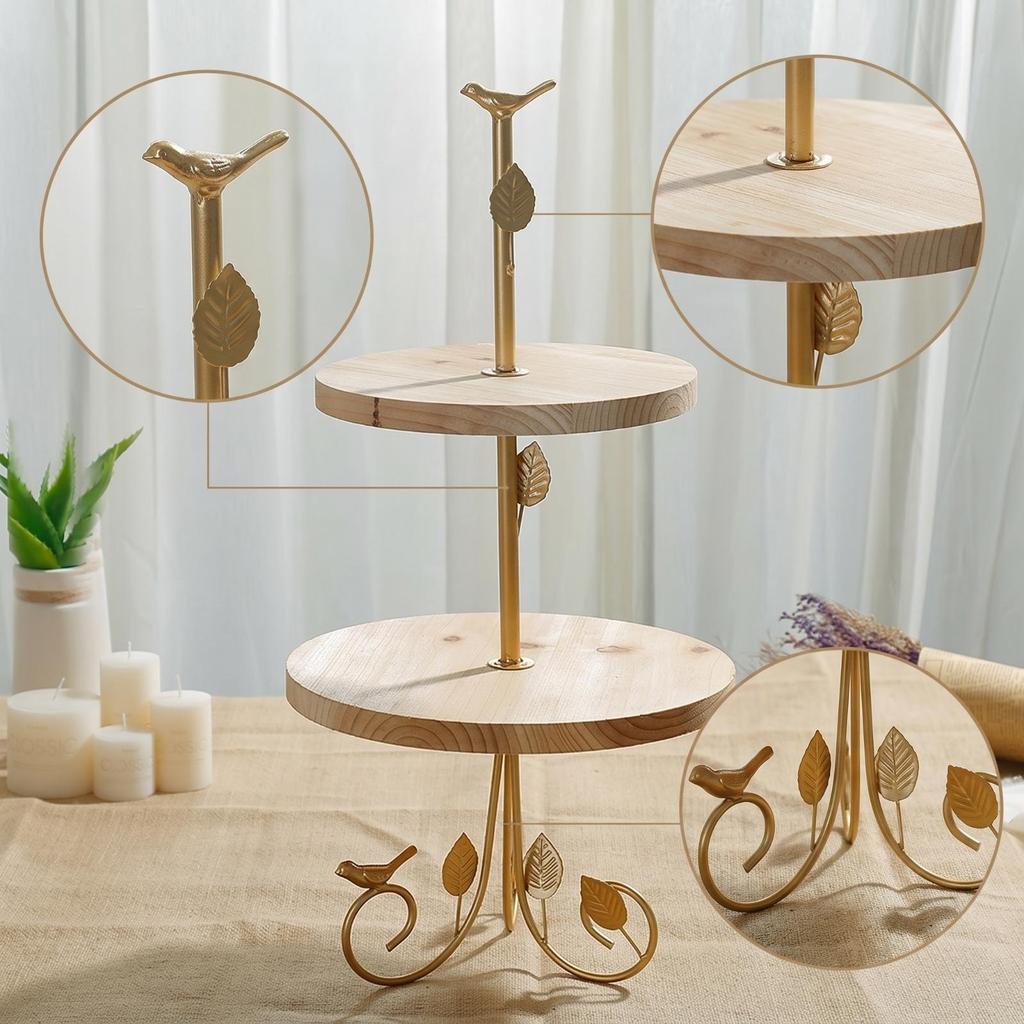 TwoTier Dessert Stand Cupcake Holder with Wooden Shelves Rustic for Hosts, Home Cooks,
