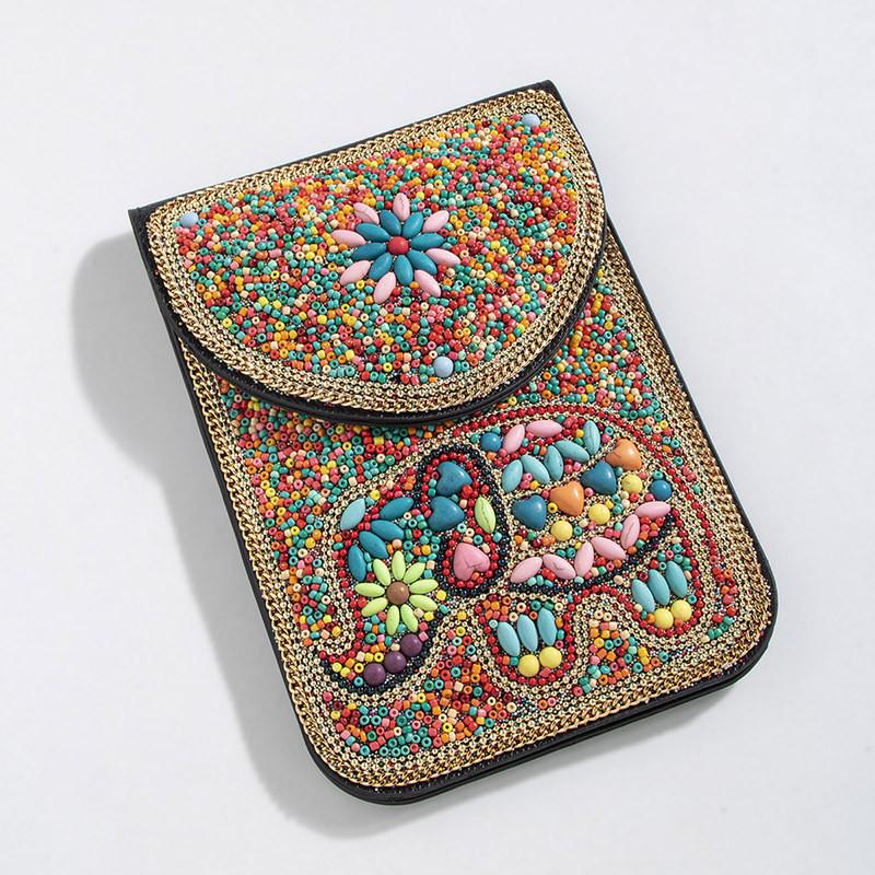 Bohemian Style Pu Flower Embellished Shoulder Bag With Magnet Closure For Daily Use