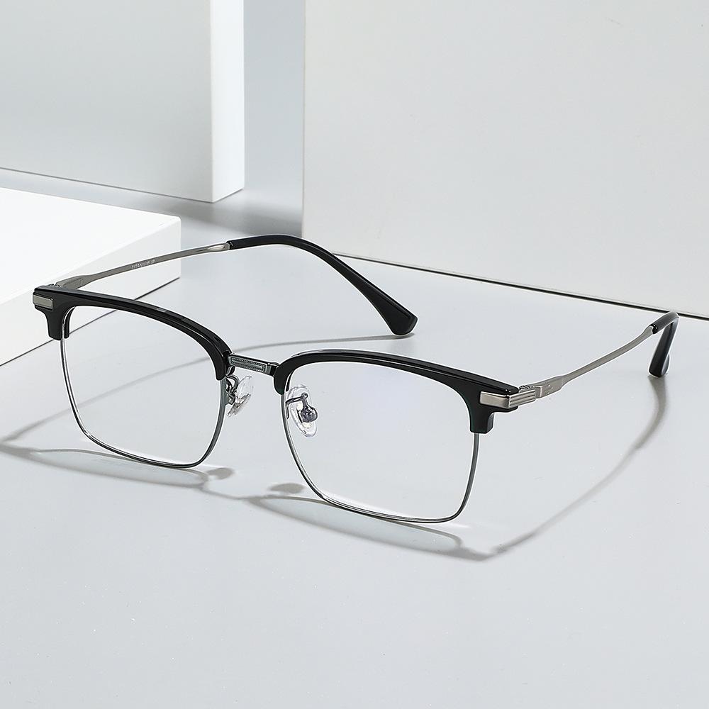 Ultra-Light Pure Titanium Square Business Glasses Frame Myopia Glasses Frame Men'S Models Can Be Matched With Degree Business Men'S Half Frame Glasses
