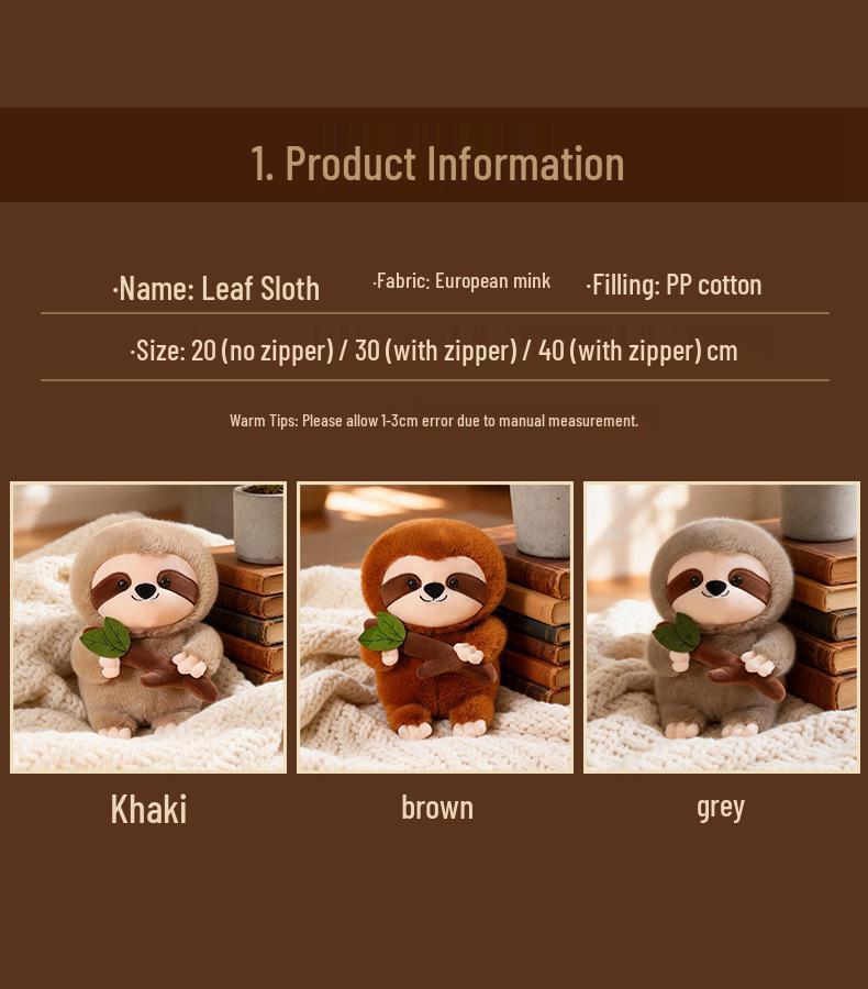 Cross-Border Leaf Sloth Plush Toy - Forest Animal Doll, Claw Machine Ornament, Children's Day Gift