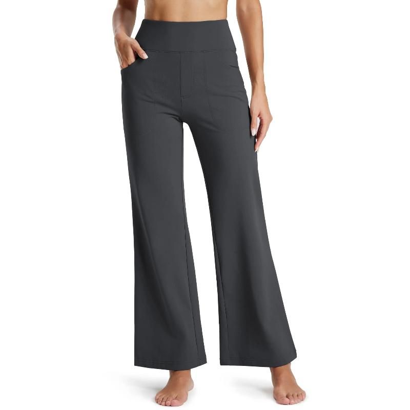 Women's Fleece Lined Wide Leg Yoga Pants Waterproof High Waist Business Pants Winter Warm Sweatpants with Pockets