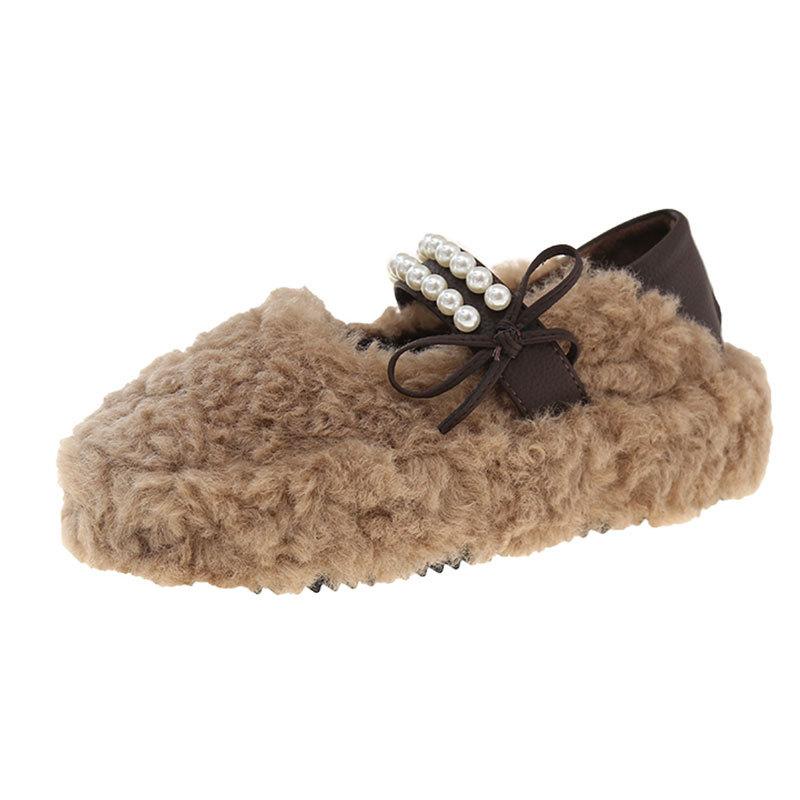 Black one-pedal fluffy shoes women's winter velvet outer wear Internet celebrity explosion Doudou shoes 2025 new fashion cotton shoes
