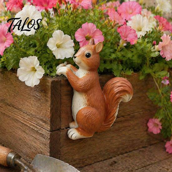 Buiten Bloempot Decoratie Plantenbak Klimplant Eekhoorn Beeldje, Schattige Levensgetrouwe Beeldhouwwerk, Hars Landschapsbeeldje Klein Dierbeeldje voor Plant