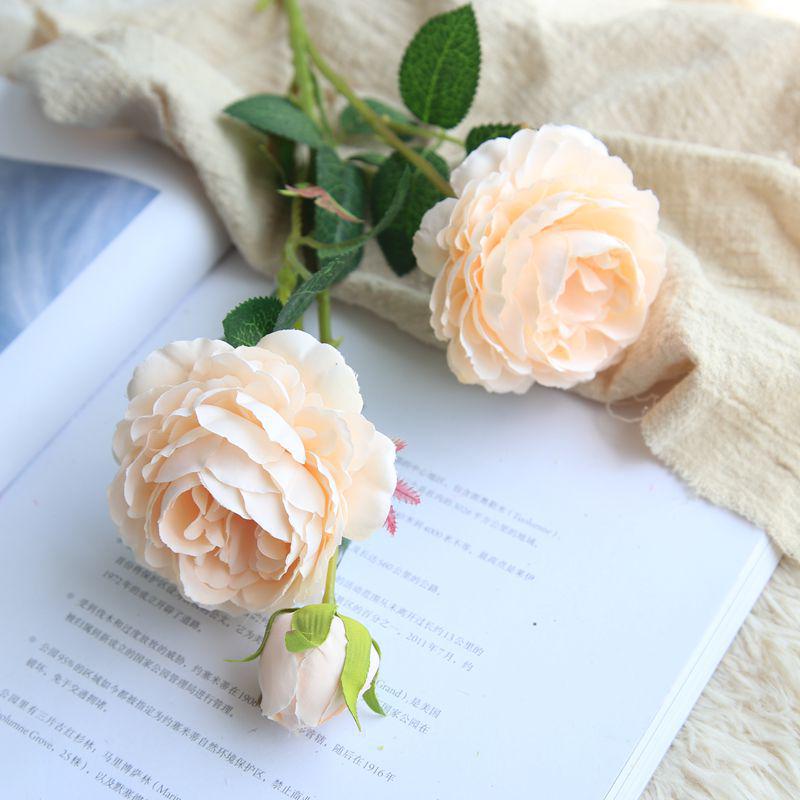 60cm Rose Artificial Flowers 3 Heads Pink White Peonies Silk Flower Wedding Garden Decoration Fake Flower Bouquet Peony Color