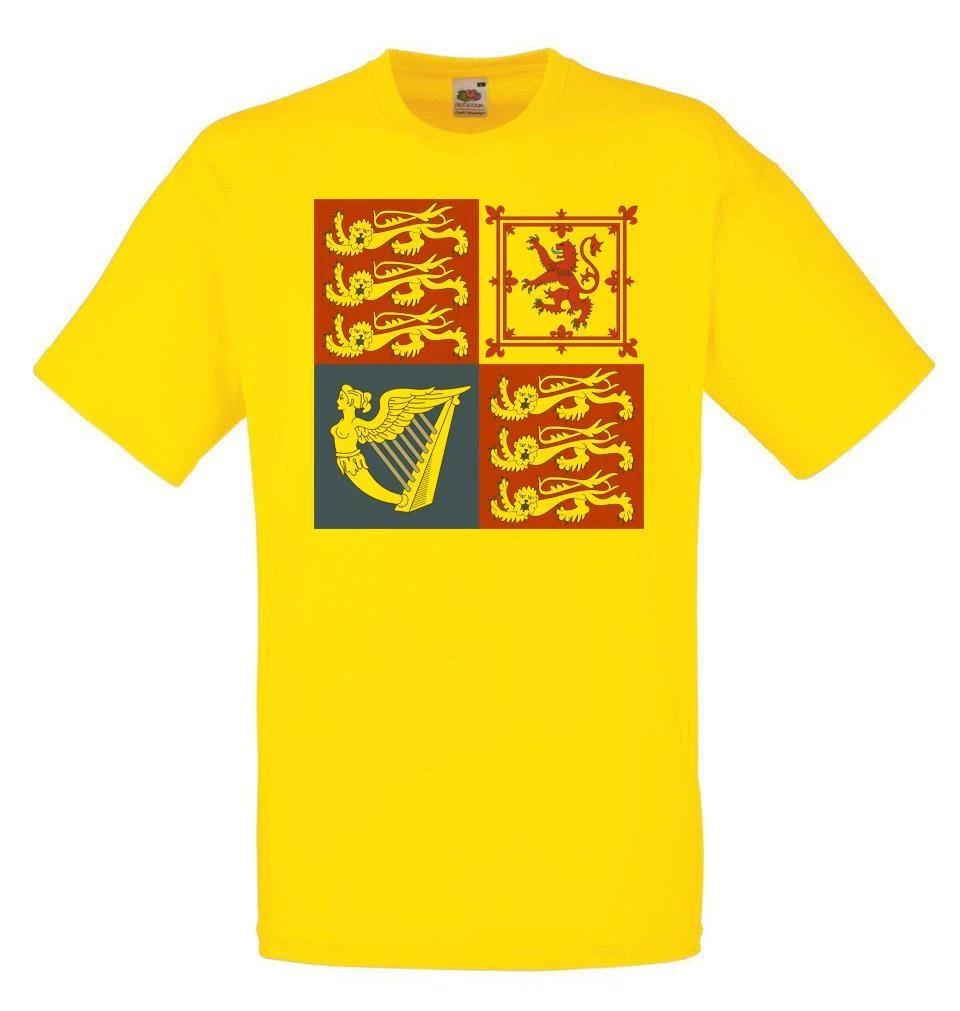 

Mens Queen Elizabeth King Charles Monarch Royal Standard Unisex Yellow 100% Cotton T-shirt Mens Tees Top XL