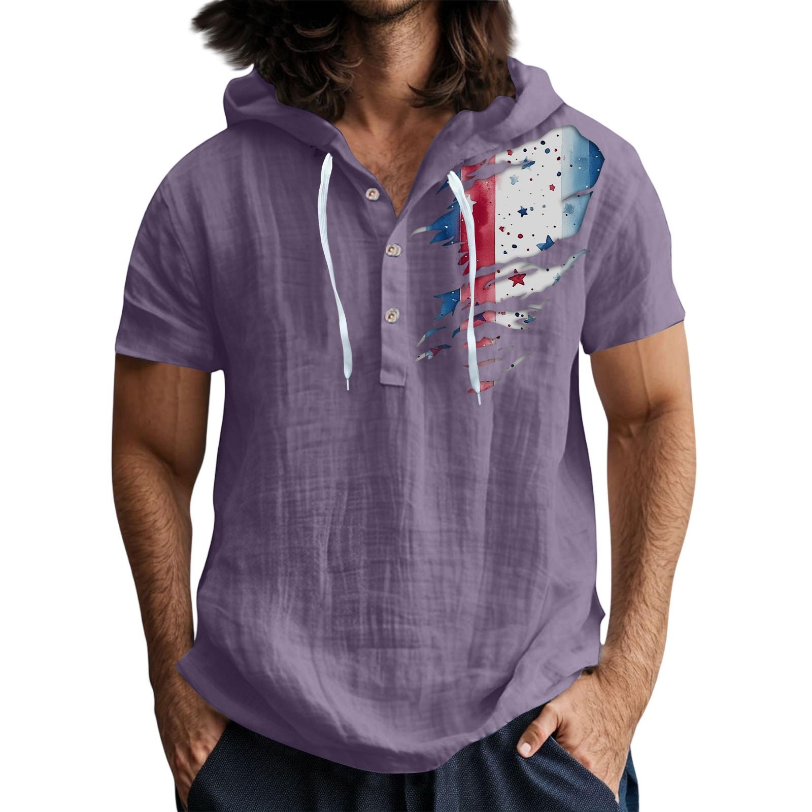 

Чоловіча повсякденна футболка з короткими рукавами та капюшоном, застібнута на ґудзики, з відкритим коміром XXL