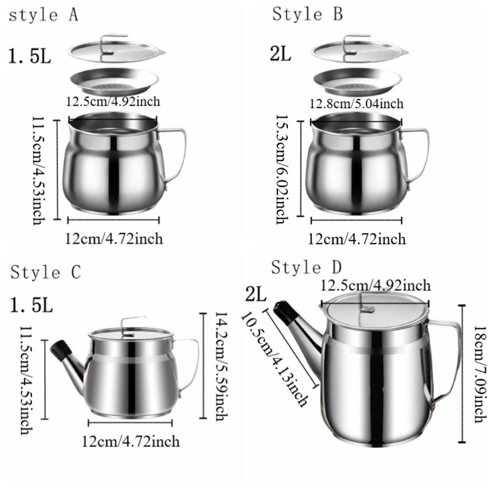With Strainer Stainless Steel Oil Kettle 1.5/2L Grease Container Filter Oil Pitcher Deep Frying