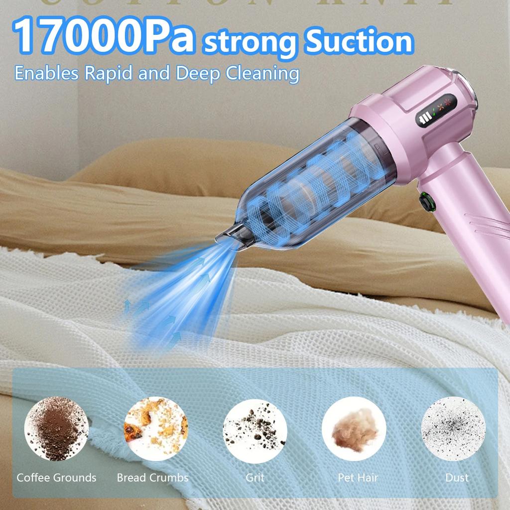 Rosa Tragbarer Auto-Staubsauger Hohe Leistung Für Heim- und Autogebrauch mit LCD-Display Handstaubsauger Doppelfunktion Aufpumpen Staubentfernungswerkzeug