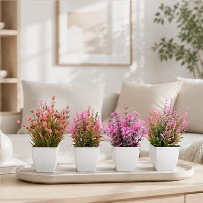 Simulated Small Potted Plants Faux Flowers Maintenance-Free Pink