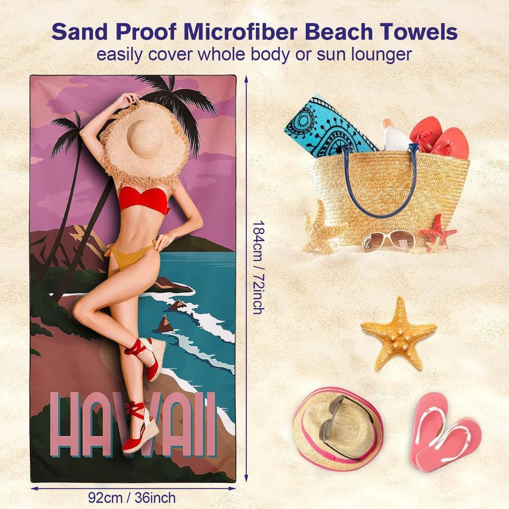 Hawaii Beach Towel Oversized 36"x72" Quick Dry Sand Free Coconut Palm Tree Beach Towels Soft Lightweight Microfiber Towels for Swim Pool Camping