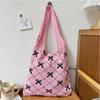 Bow Knitted Women's Eco Korean Foldable Tote Bag Y2K Crochet Rope Sweet Knitting Shoulder Bag
