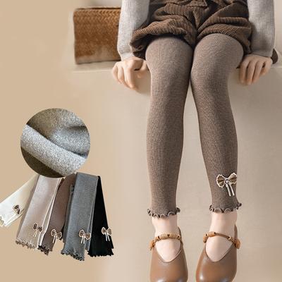 Spring Autumn Sweet Girls Tights Fine Design Ruffle Hem Bow Leggings Comfortable Princess Kids Leggings