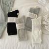 Women's Spring and Autumn Pure Cotton Trendy Socks with Hollowed-out Openings, Black and White Solid Color, Versatile Pile Socks, Long Socks