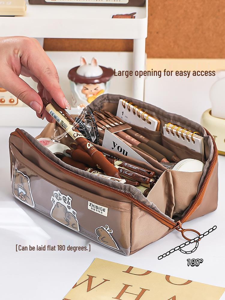 Capybara Mehrschichtiges Transparentes Federmäppchen - Großes Fassungsvermögen, Hochwertiger Schreibwaren-Organizer für Kinder