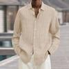 Four Seasons Long Sleeve Lapel Loose Button Cotton and Linen Striped Cardigan Shirt Men's