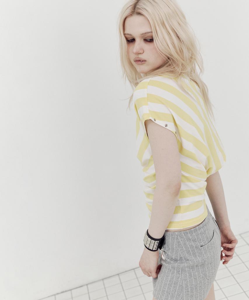 SETUP-EXE Stripe Eyelet Drape Top / Yellow