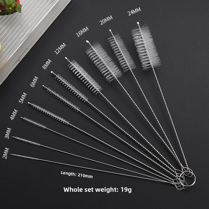 

304 Нержавеющая сталь Нейлоновая щетка для соломинок, Силиконовый очиститель для стеклянных трубочек, Набор щеток для чистки медицинских бутылочек для детей, 10 штук 10 pcs