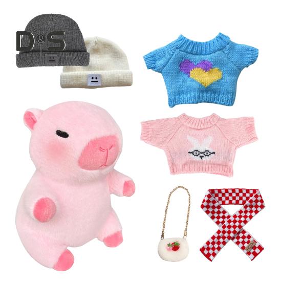 1 Set Plush Capybara Toy with Clothes Accessories Kids DIY Dress-Up Capybara Plushie Toddlers Boys Girls Stuffed Animal Doll Toy Decoration