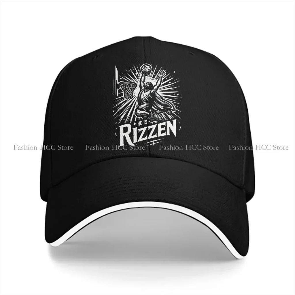 Washed Unisexs Baseball Cap Trucker Snapback Caps Dad Hat He Is Rizzin Meme Jesus