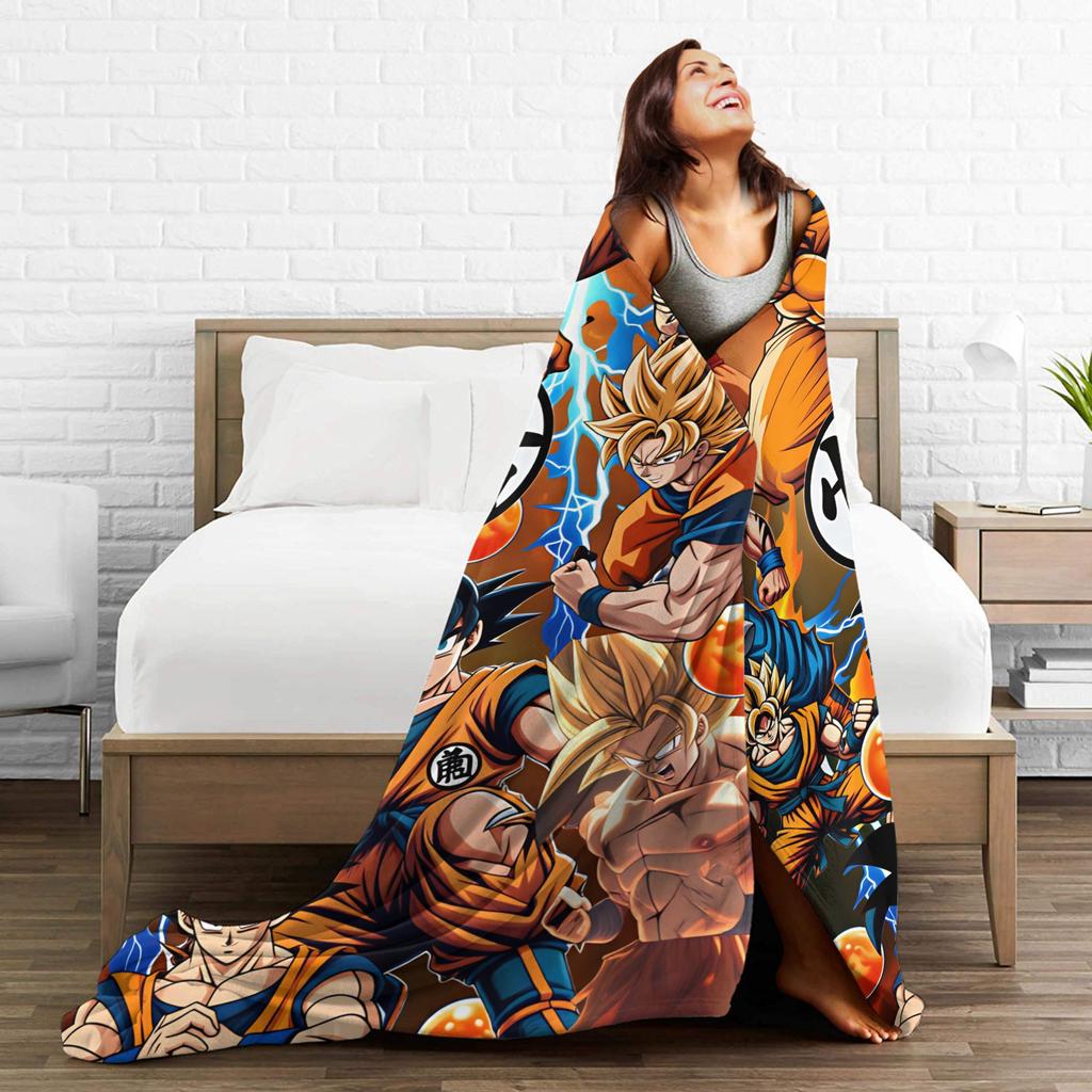 Dragons Balls Blanket Son Goku Warm Novelty Plush Throw Blanket For Kids Adult Outdoor Flannel Bedspread Bed Cover