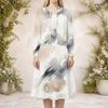 Women Plus Size Abstract Printed Two Piece Set Round Neck Long Sleeve Cropped Cardigan Sleeveless Midi Dress