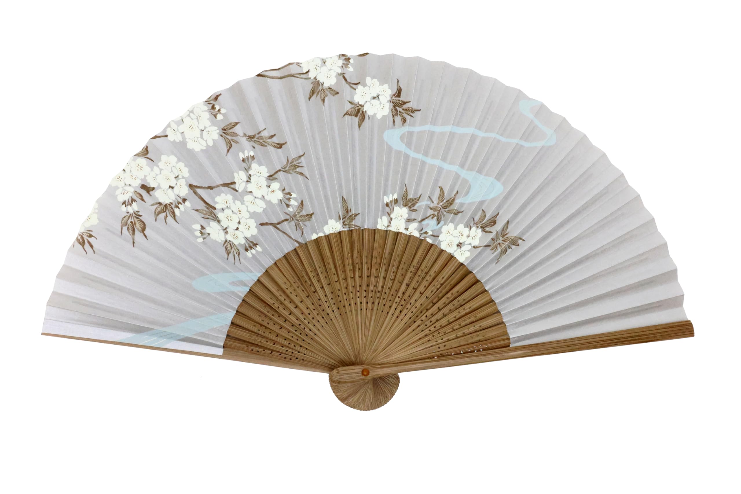 

[Osaka Choseido] Женский бумажный веер, Стильный и милый, Японский стиль, Идеально подходит для фестивалей, В коробке, с дизайном «Сакура и текущая вода»