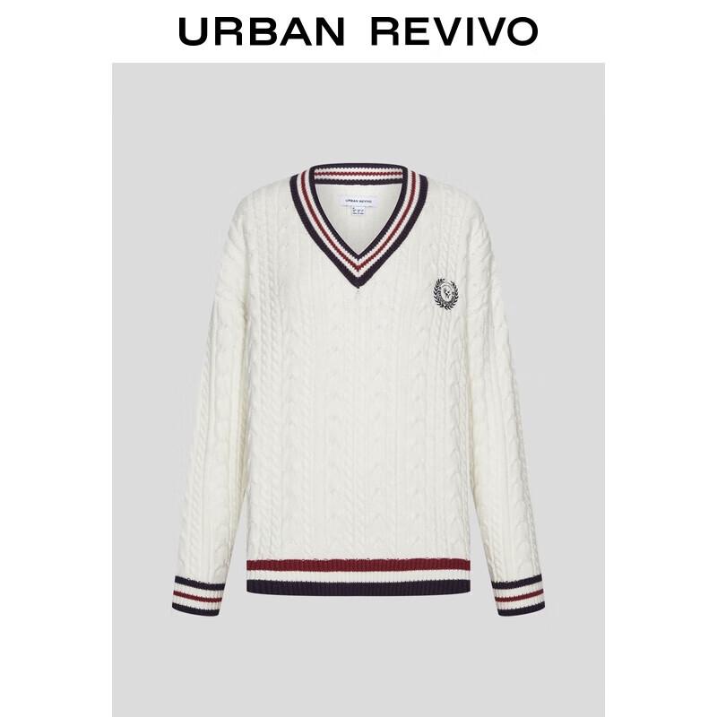 

Женский свитер с V-образным вырезом и кабельным узором M