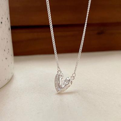 Love Necklace Women's Light Luxury Niche Design Sense Lava Texture Heart Collarbone Chain Stainless Steel