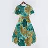 Women V Neck Short Sleeve Casual Dress Retro Floral Print Midi Dress Lightweight Summer Dress with Flared Skirt