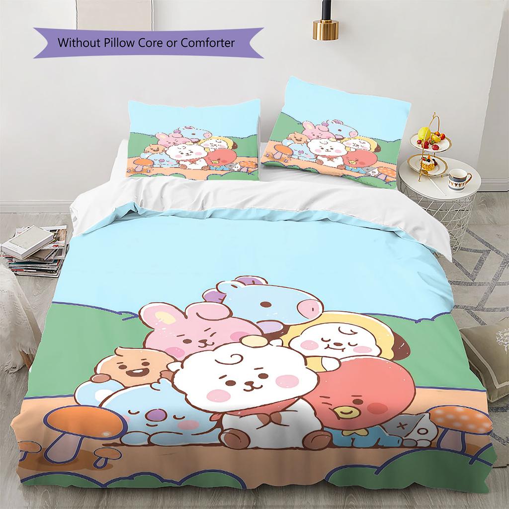 BT21 Pattern Bedding Home Decoration Birthday Gift ( 1 Duvet Cover + 2 Pillowcase, Without Core),fan Merchandise.