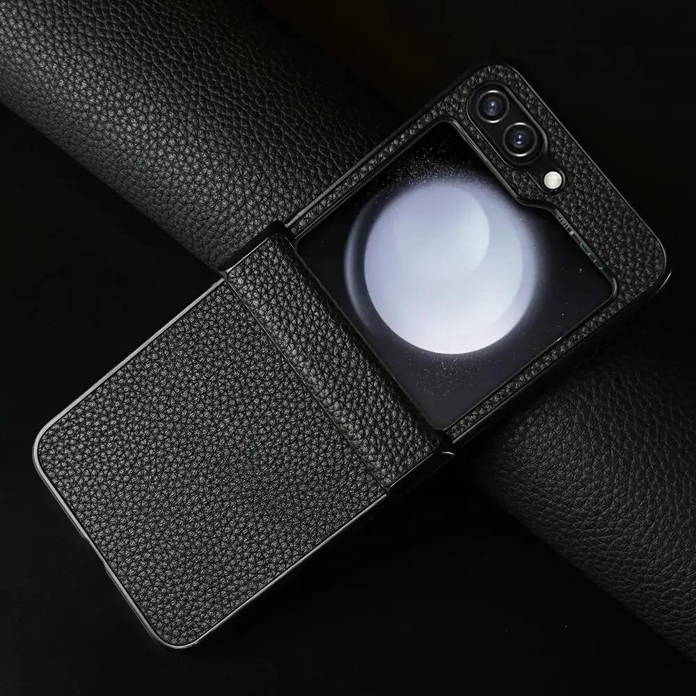 Hand Crafted Genuine Leather Case For Samsung Galaxy Z flip Phone Cover Galaxy Z Flip 3 flip4 Back Shell Coque Capa For Samsung Z Flip 7&Genuine Leather