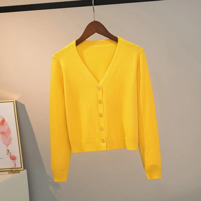 Sweater Knitted Cardigan Button Jacket Korea Autumn Winter V-neck Long Sleeve Casual Short Tops For Women Sweater Grey White