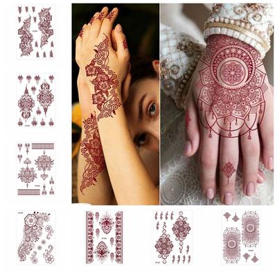 Water Transfer Decals Temporary Tattoo Red Mehndi Stickers Body Art Sticker  Women/Lady