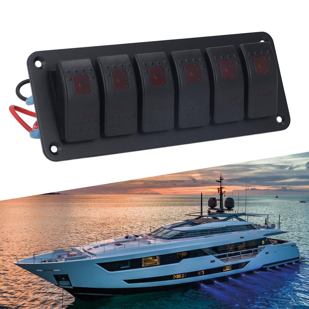 6 Gang Rocker   Panel LED Backlit On Off   Waterproof Circuit   for Car RV Bus Marine Boat ATV UTV