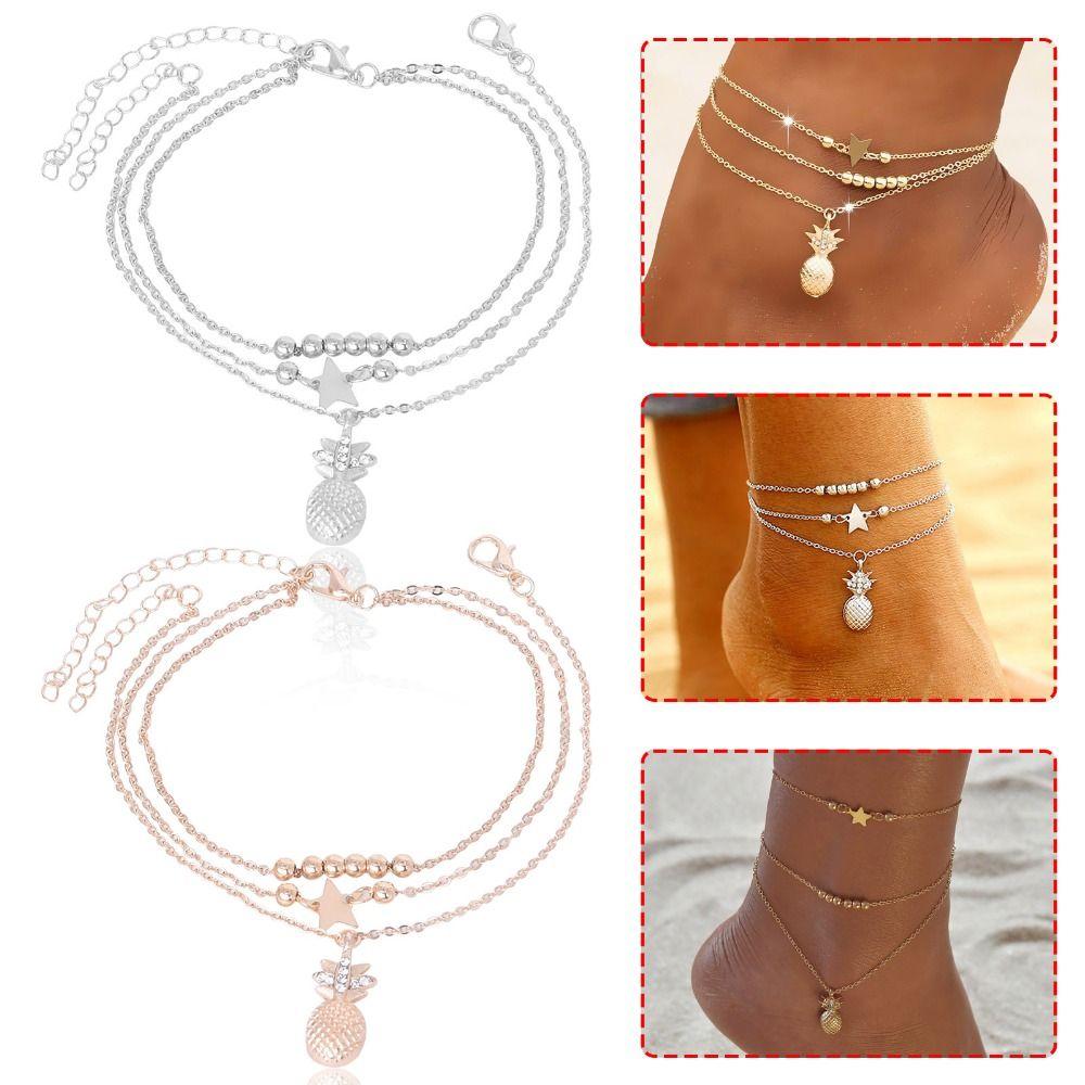 

2pcs/set Adjustable Pineapple Star Anklet Zinc Zinc Alloy Simple Girls