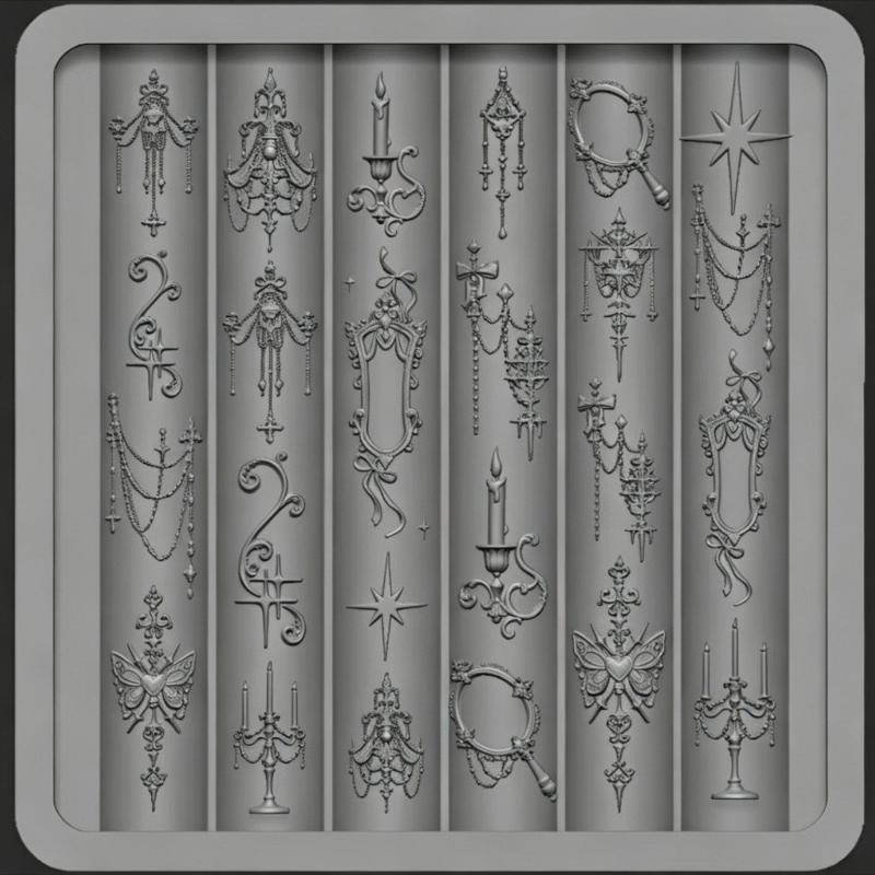 Baroque Nail Art Silicone Mold with Intricate Bow and Butterfly Patterns for Creative Nail Designs