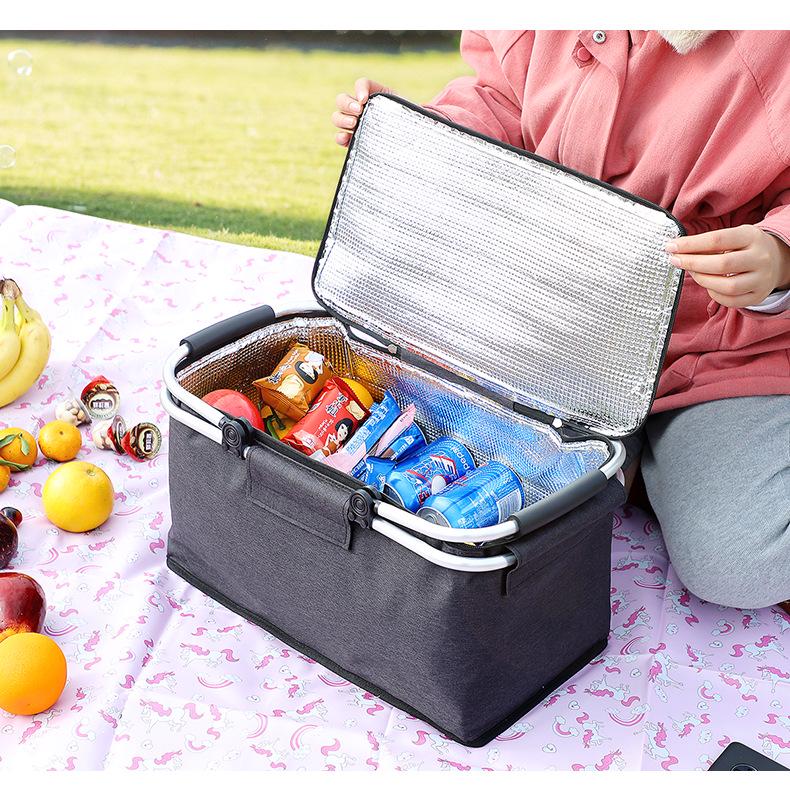 Cesto da Picnic Pieghevole Isolato - Tessuto Oxford Multifunzionale con Foglio di Alluminio Spesso