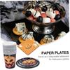 KOMBIUDA 50 Pieces Halloween Party Plates, Halloween Cups and Dishes, Halloween Paper Plates, Cake Plates, Paper Dessert Table Settings