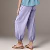 Women's Fashionable Color Cotton Linen Elastic Waist Decorative Casual Pants With Pockets