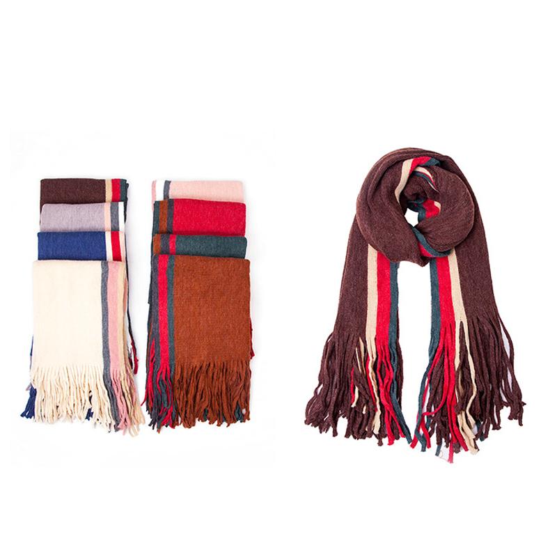 Autumn Winter Warm Shawl Female Block Color Long Tassel Scarf