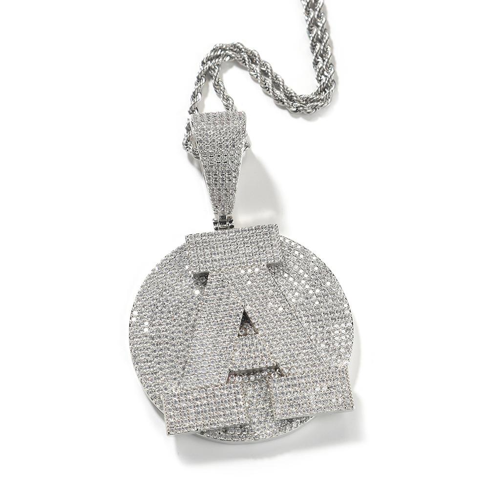 Diamond round baseplate large letter custom pendant, simple personality DIY English letter men s necklace letter z