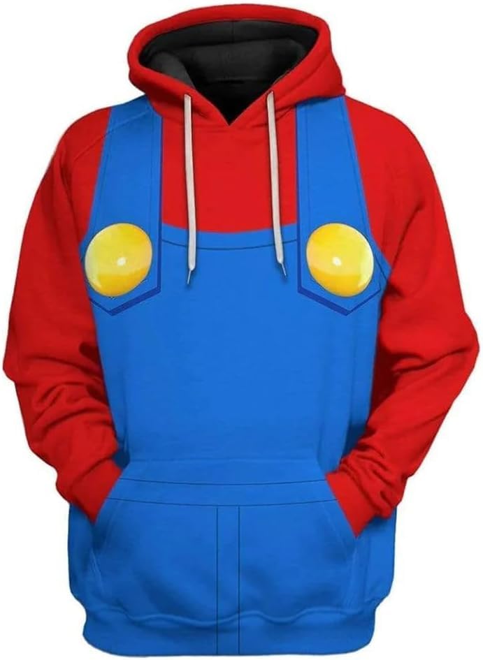 

[COSYAMA] Худи для косплея Марио и Луиджи, с длинным рукавом, хлопок/полиэстер, оверсайз, костюм на Хэллоуин (Марио Красный, L)